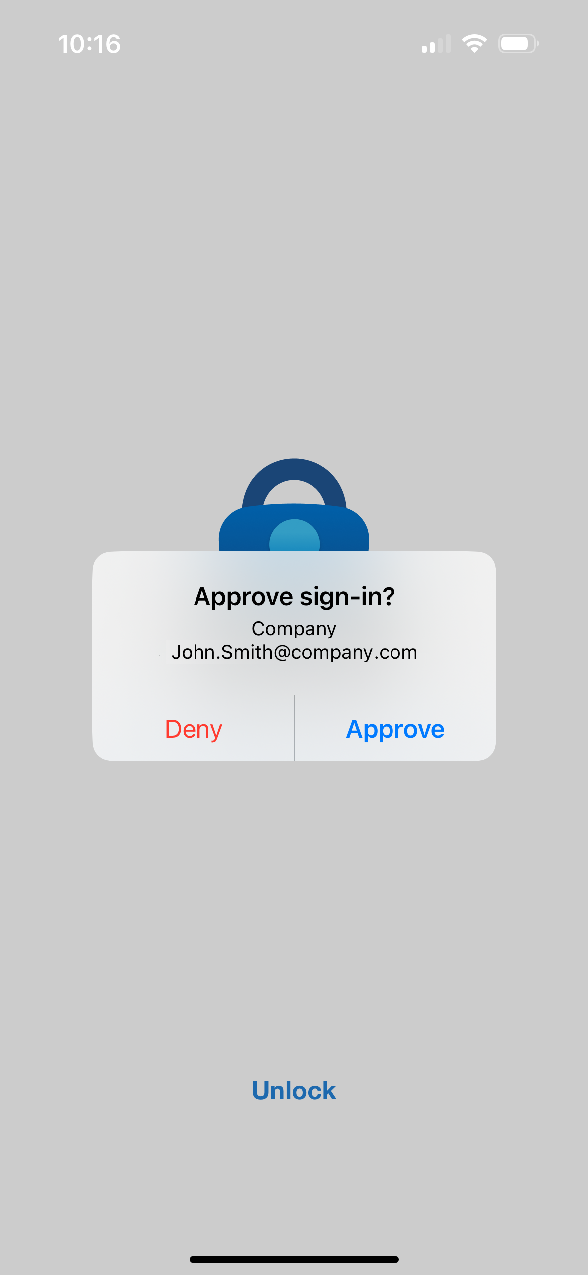 Microsoft Authenticator approval screen showing sign-in request